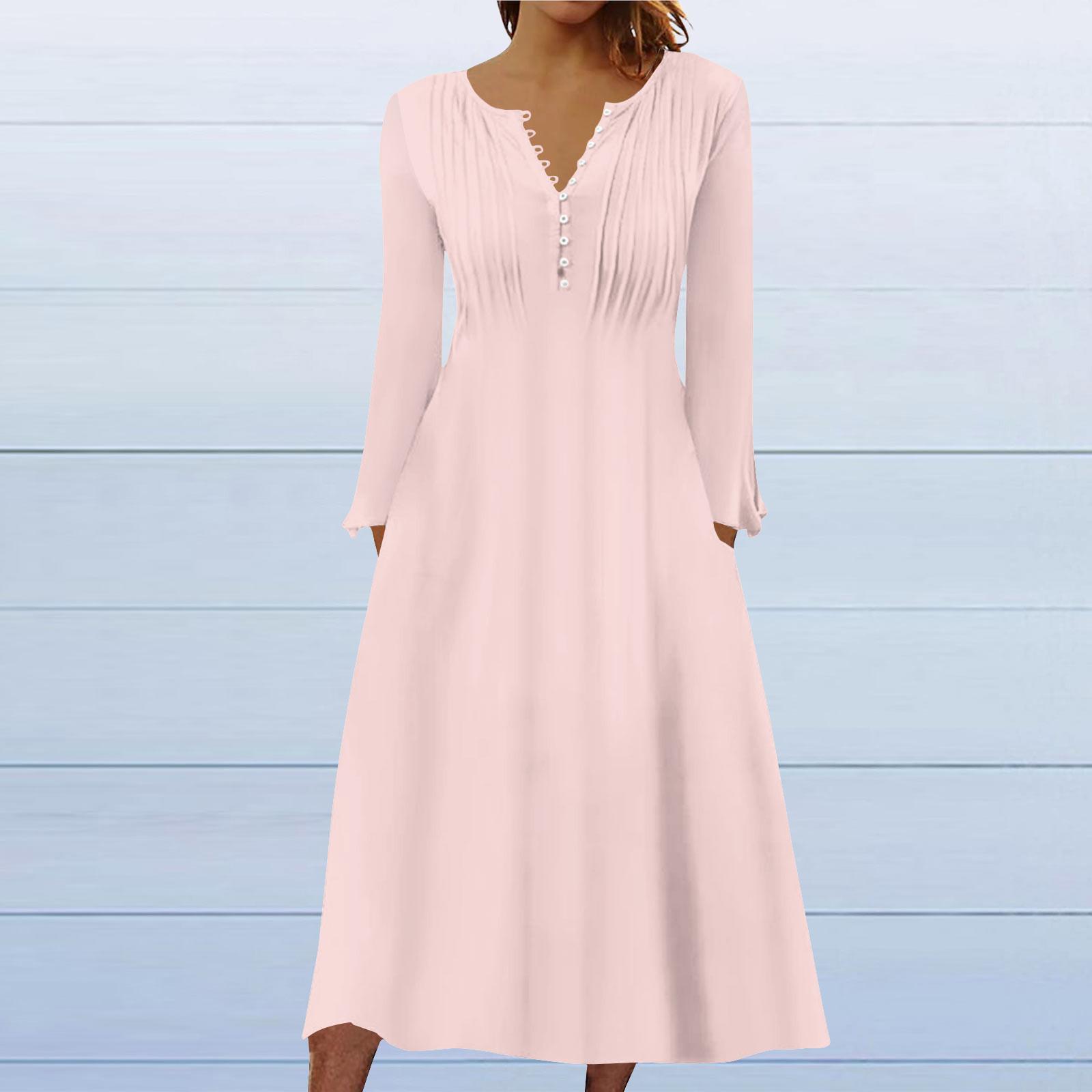 

Модна жіноча повсякденна модна суцільна кольорова кишеня з V-подібним вирізом і довгим рукавом XL рожевий