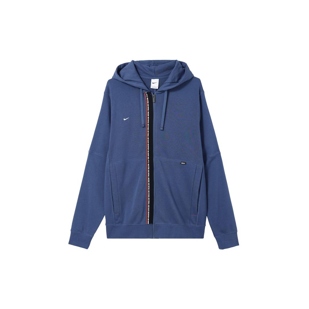 Nike Solid Logo Print Hoodie With Drawstring And Zipper Long Sleeve Men Tops Blue DH9684-410