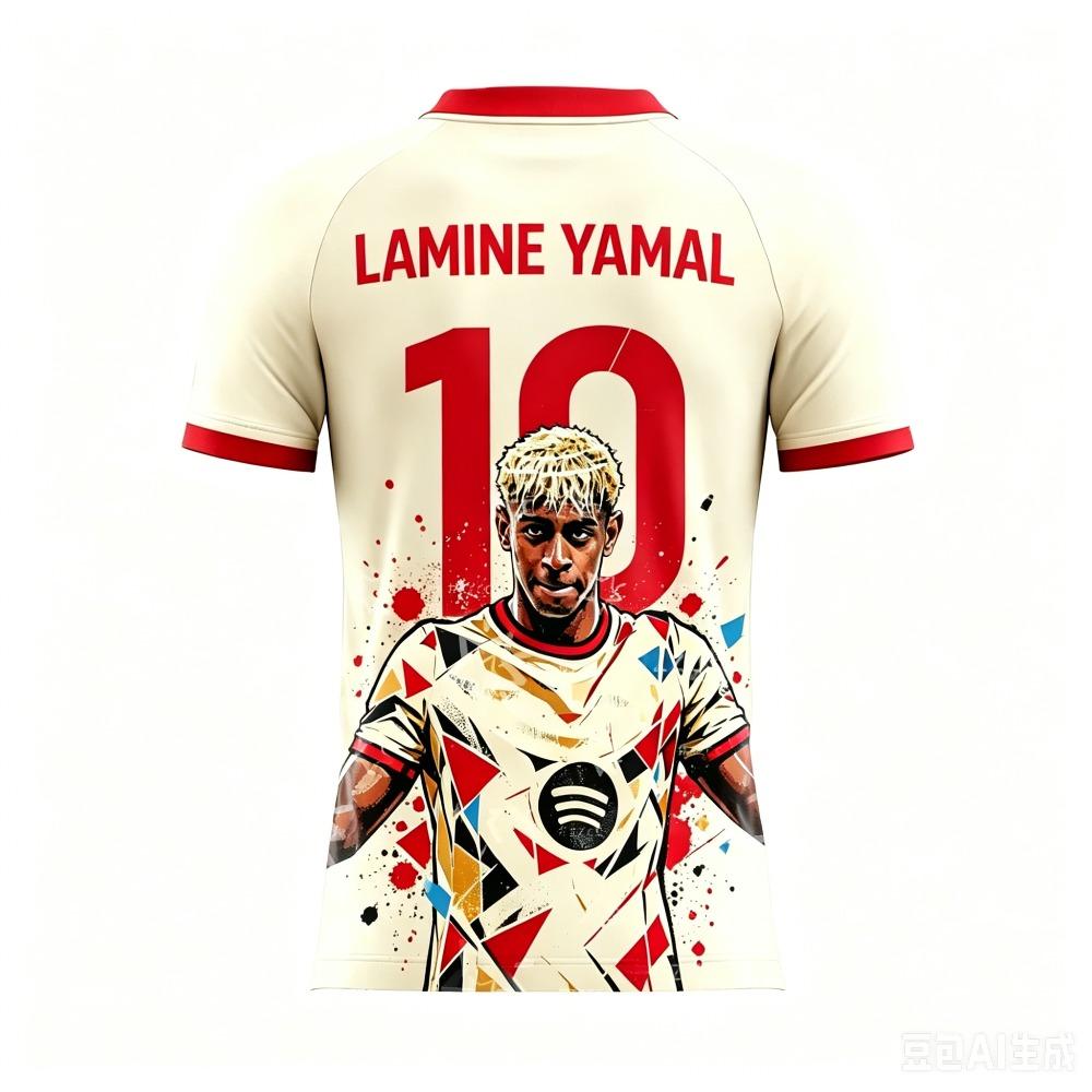 Summer Yamal Print Pattern Children's Outfit Football Jersey T-shirt Quick-drying and Breathable Suitable for Outdoor Wear