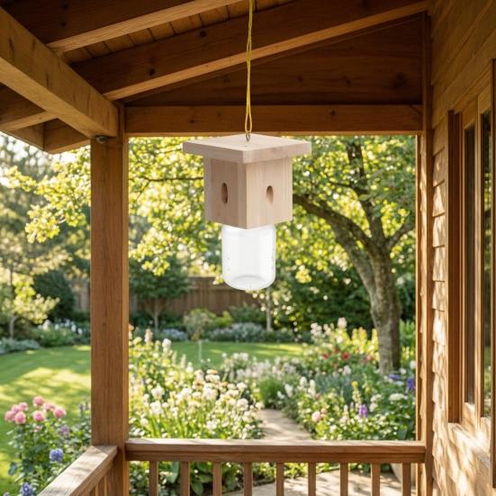 Yousheng Carpenter Bee Trap Nest, Outside Hanging Bee Catcher, Wood And Glass Jar Design, Effective Carpenter Bee Removal for Home Yard