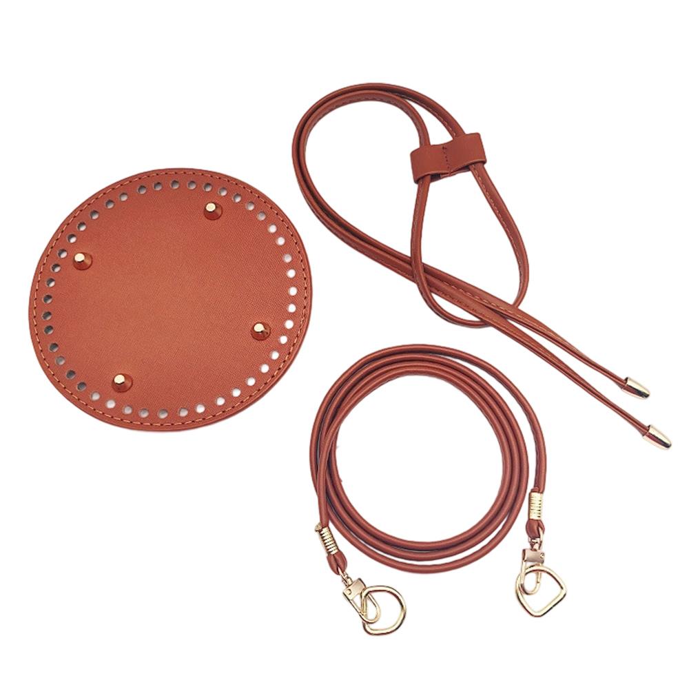 3Pcs DIY PU Leather Crochet Bag Accessories Handmade Drawstring Parts Woven Bag Set Solid Color Bag Bottom Base Bag Strap Handle