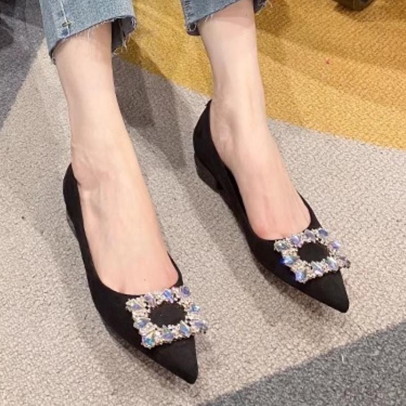 Chunky Heels Diamond with Crystals Ladies Pumps Pointed Toe Women's Shoes Block Heel Square Rhinestone Medium on Promotion Sale