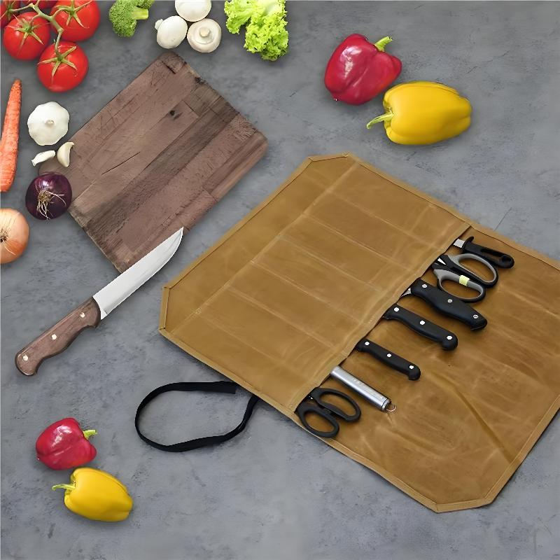 Canvas Knife Roll Bag Portable Lightweight Chef Knife Storage Carrier 1Pcs Suitable for Home Kitchen Camping Trip