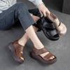 Johnature Sandali da donna con suola spessa Scarpe aperte con plateau Sandali comodi vintage in vera pelle