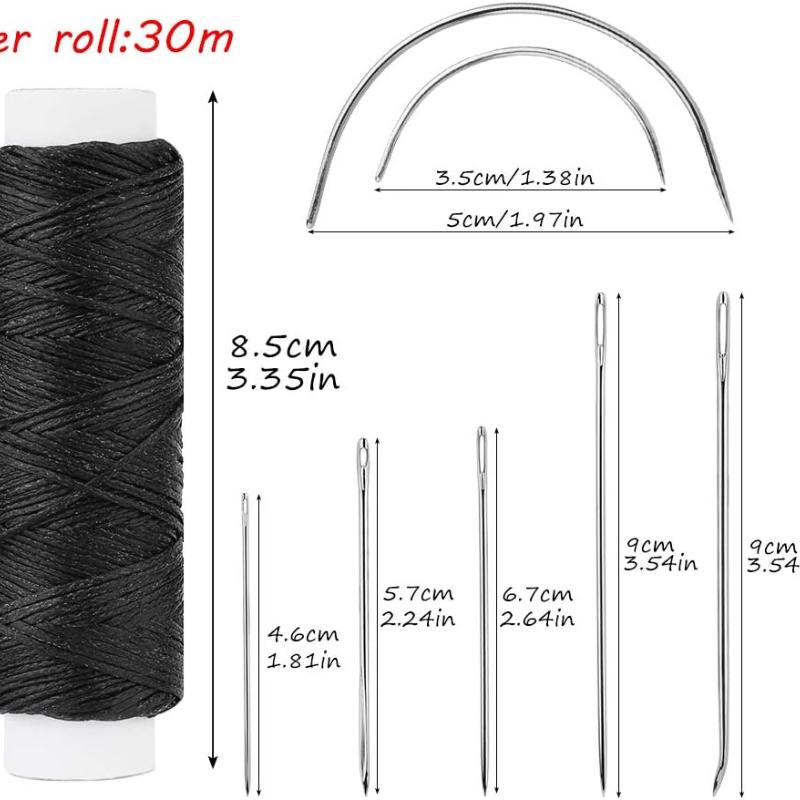 32 Yards Waxed Thread and Leather Repair Needles for Home Upholstery, Carpet, Canvas Repair and Sewing (Black)
