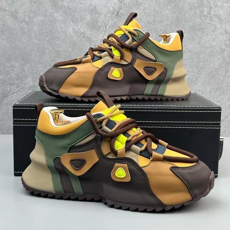 Designer Chunky Sneaker for Men Cover Bottom Board Shoes Fashion Casual Leather Breathable Increased Internal Platform Shoes