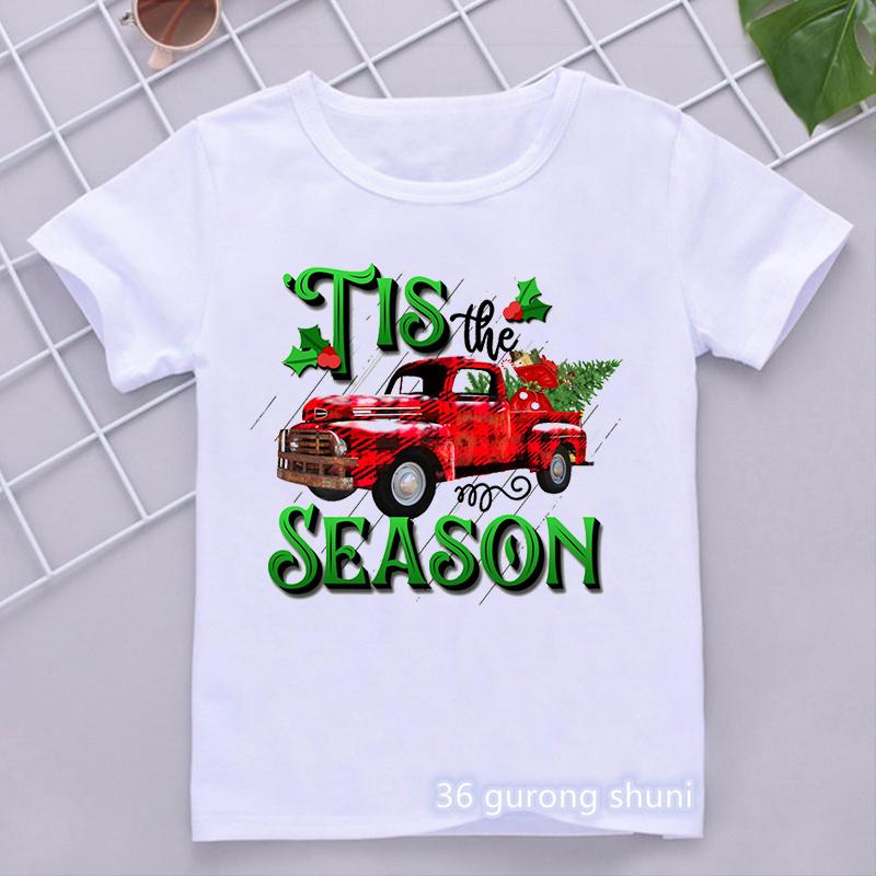 Fröhliche Weihnachten Weihnachtsmann Auto Grafikdruck T-Shirt Mädchen/Jungen Kinderkleidung Lustig Harajuku Kawaii Kinder Sommer Tops Shirt