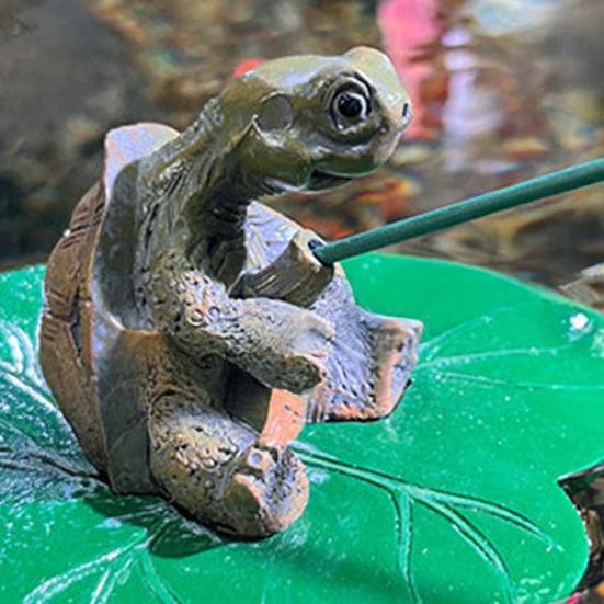 Fishing Turtle Statue Resin Angler Turtle On Lotus Leaf Ornament Floating Animal Sculpture for Fish Tank Aquarium Pond