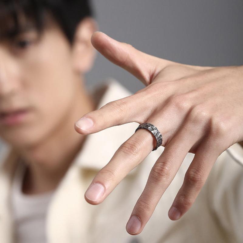 Imitation Retro Men's Open Ring, Personality Crack, Simple and Old Hammer Ring Jewelry