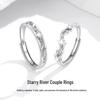 Sterling Silver Starry River Couples' Open Rings: Elegant Luxury Design with Zirconia Stars for Men and Women.