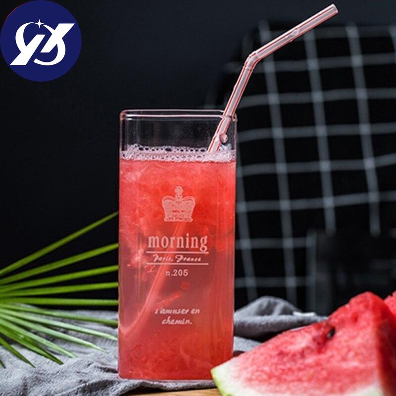 Creative Square Glass Mug Letter Printing Breakfast Milk Coffee Cup Crystal Transparent Heat-Resistant Drinkware Gift