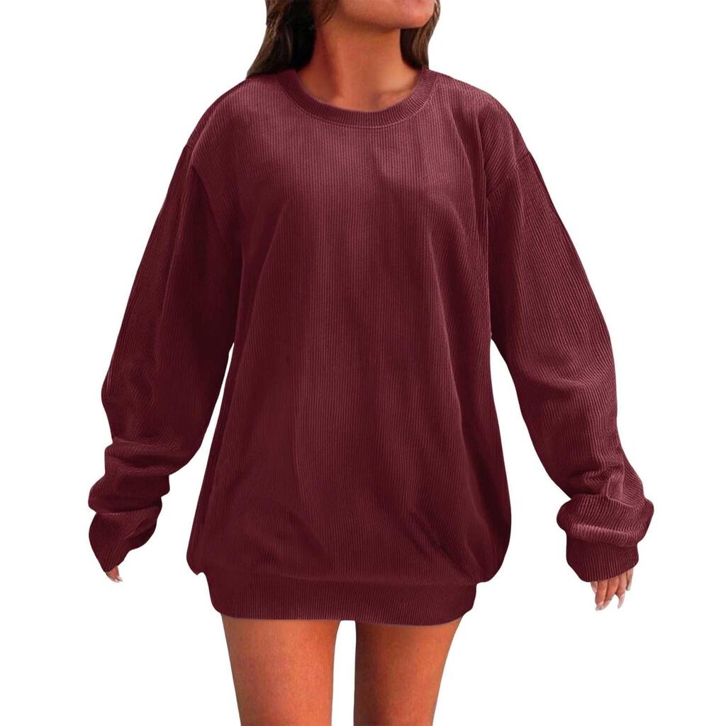 Women's Loose Long Sleeved Round Neck Pocket Sportswear Casual Pullover Sweatshirt