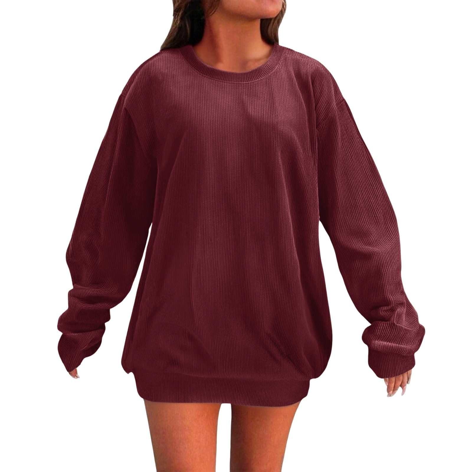 

Women s Loose Long Sleeved Round Neck Pocket Sportswear Casual Pullover Sweatshirt S винный