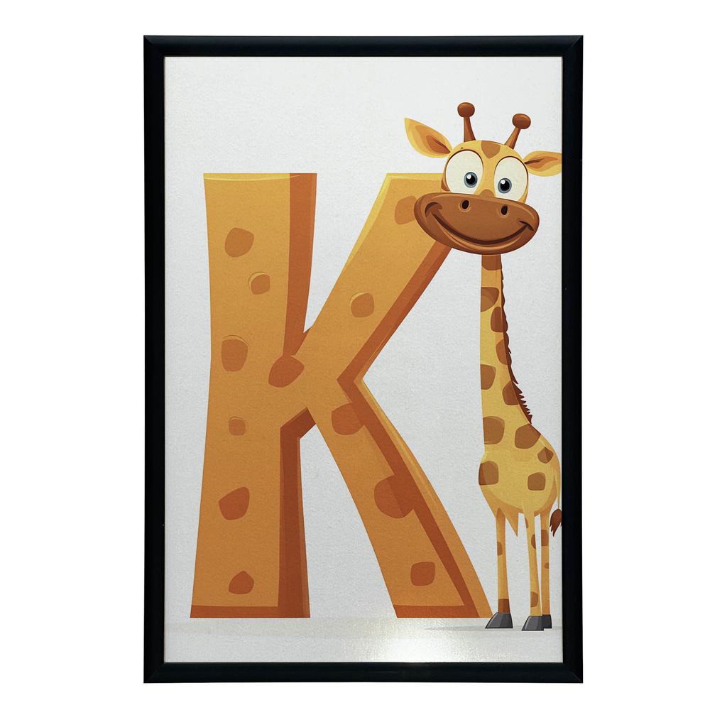 Giraff med bokstaven K - Glad affisch för barn Giraff med bokstaven K - Glad affisch för barn, 30X40 cm, Ram Trä Ljus Ek, Matt papper 230 g