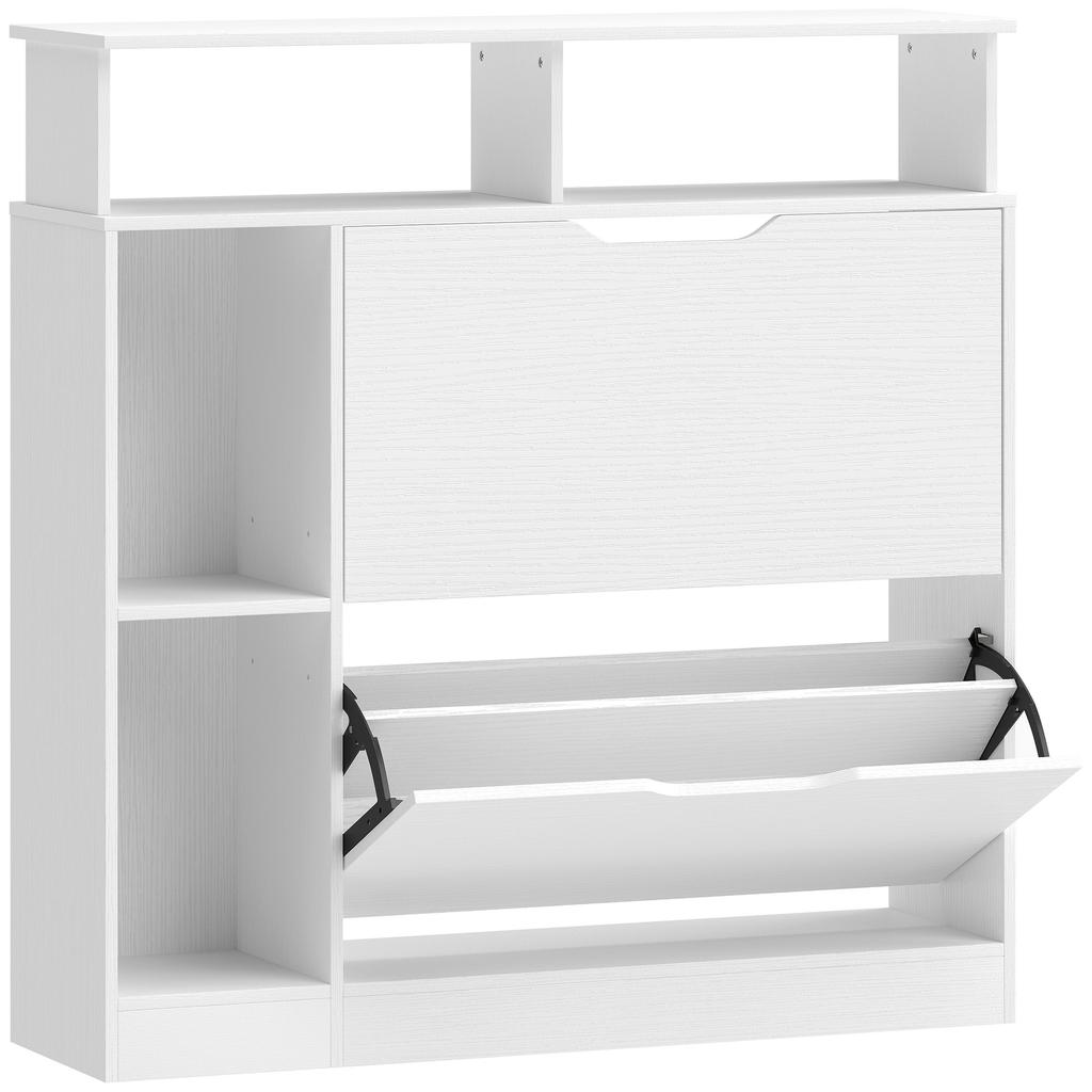 Shoe Cabinet with 2 Flaps Shoe Cabinet with Adjustable Divider, Open Compartment for 12 Pairs of Shoes 89 X 25 X 92 Cm White