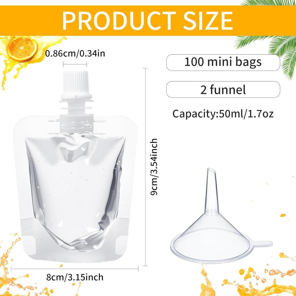 100 disposable plastic beverage bags with 1-ounce transparent leak-proof sauce and juice bags for travel use