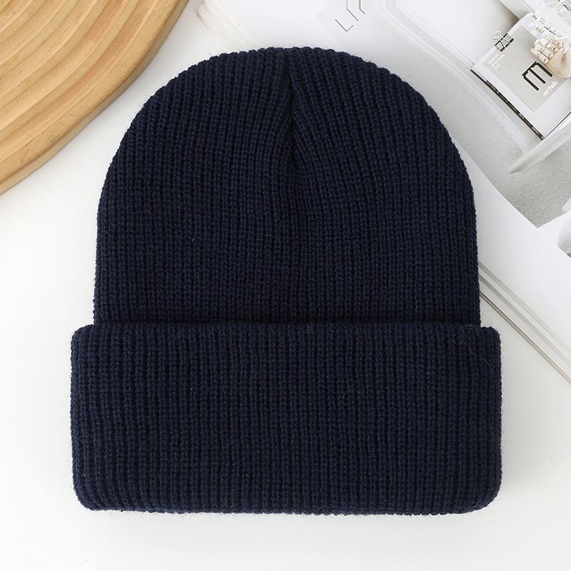 Gorro de Lana de Punto de Doble Capa de Color Sólido - Sombrero Pulóver Cálido para Exterior
