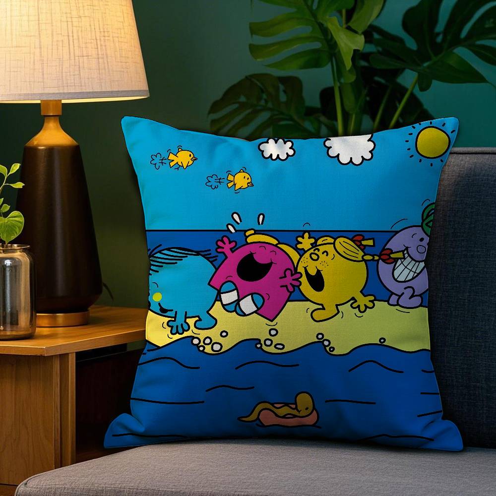 

Mr. Men and L-Little Miss Pillow Case Plush Fabric Soft Double Sided Print Home Sofa High Quality Cushion Cover Throw 12x12Inch