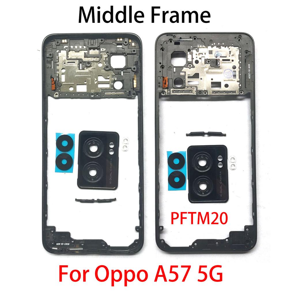 Per OPPO A5s A5Xs A15 A15s A16 A16s A36 A54 A74 A93 A57 A76 4G 5G Telaio Centrale Scocca Cornice + Pulsanti Laterali + Lente Fotocamera