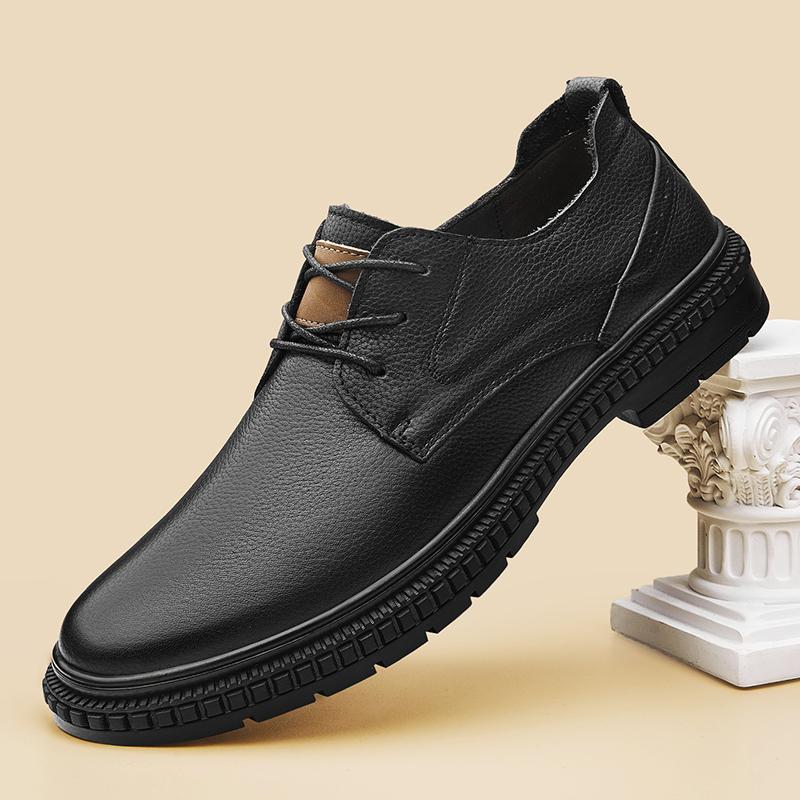 British Style Genuine Leather Men's Business Shoes 2026 New Flat Designer Office Walking Shoes Thick-soled Low-top Casual Shoes