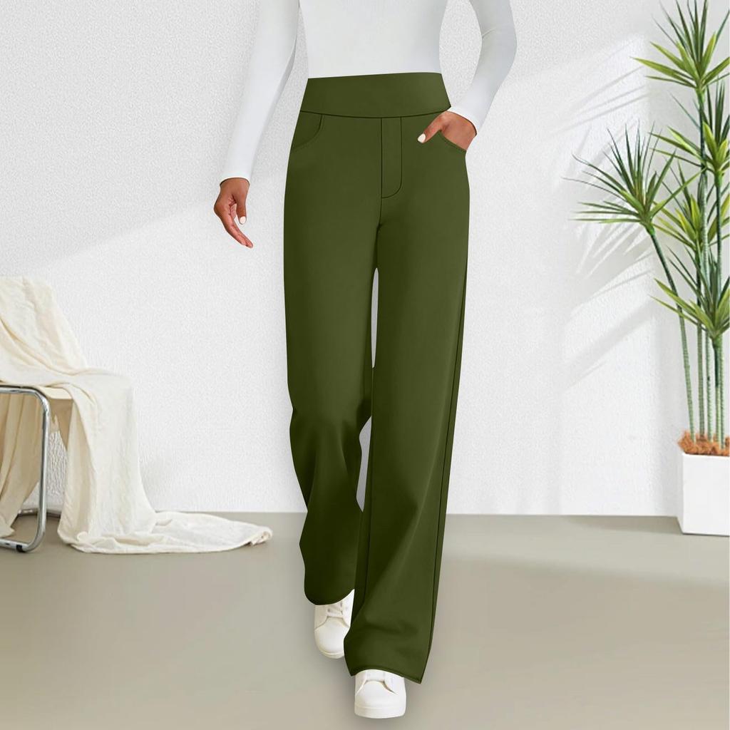 Women's Fashion Straight-Cut Wool Blend Casual Stretch Elastic Waist Loose-Fit Pants