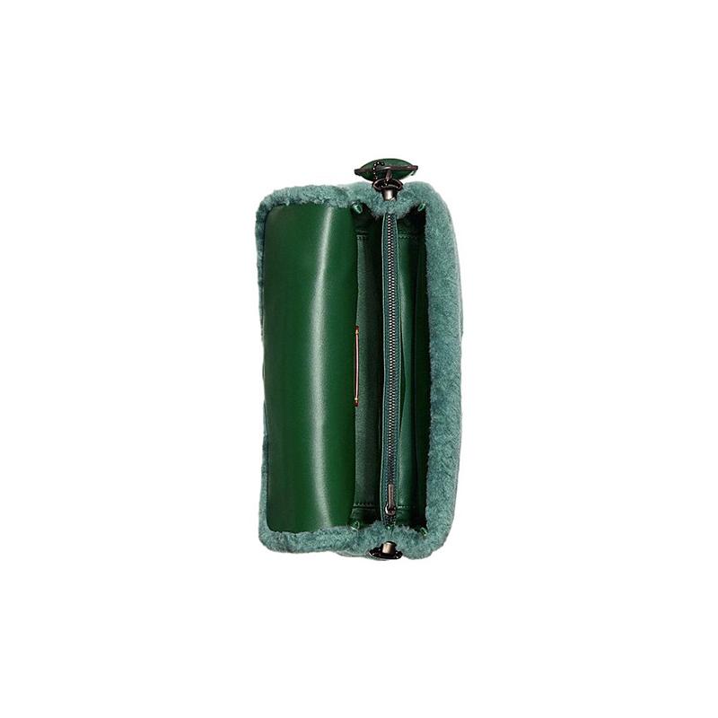 COACH Pillow 26 buckle flap closure shearling crossbody shoulder bag women's green