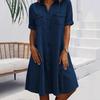 2025 European & American Plus Size Women's Solid Denim Dress