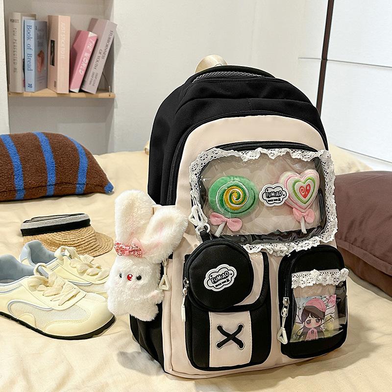 Schoolbag fresh and sweet large-capacity transparent pain bag backpack female Japanese high-value junior high school students backpack wholesale