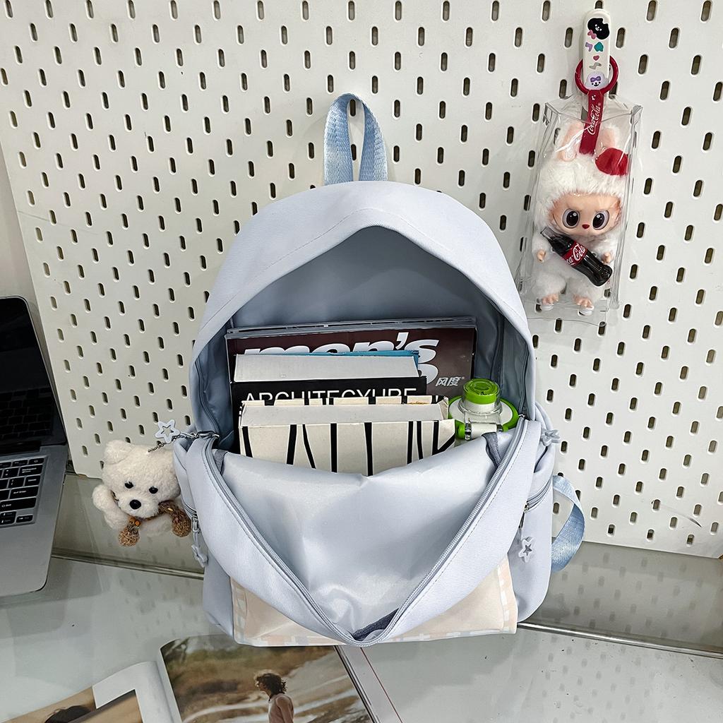 Schoolbag New Japanese plaid schoolbag for women, junior high school students Large capacity, light and wear-resistant cute cartoon backpack