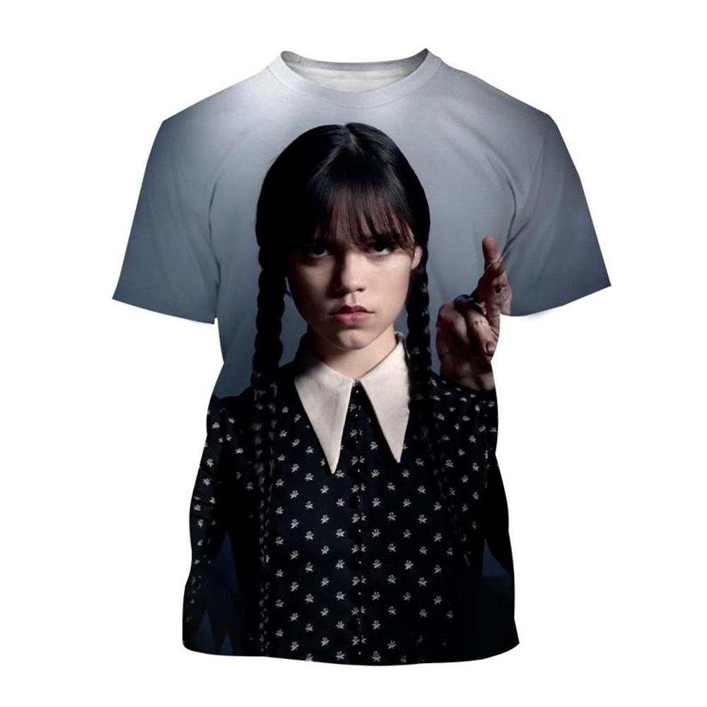 Wednesday Merlina Character Graphic 3D Print Casual Short Sleeved Women's T-shirts - Soft Medium Stretch Polyester Fabric Summer Relaxed Fit Clothing