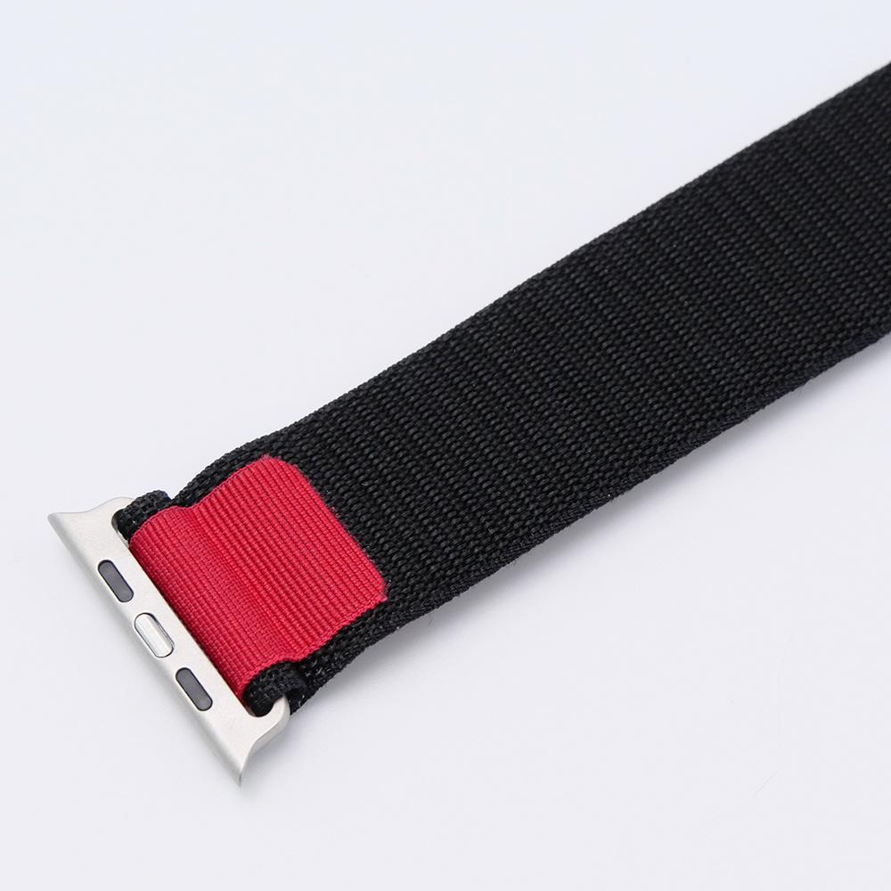 Nylon Strap for Apple Watch 1/2/3/4/5/6/7/8/9/10/11/SE Ultra 1/2/3 42/44/45/46/49mm, Black / Red