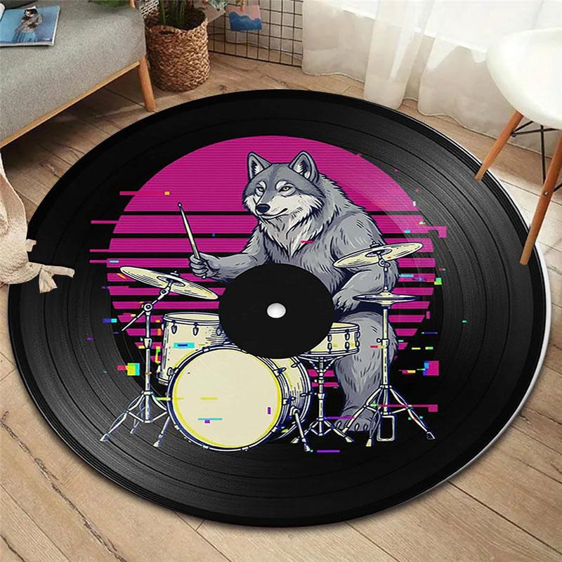 

drums record Round Area Rug,Carpet Rug for Living Room Bedroom Sofa Playroom Decor,Non-slip Floor Mat 80cmx80cm