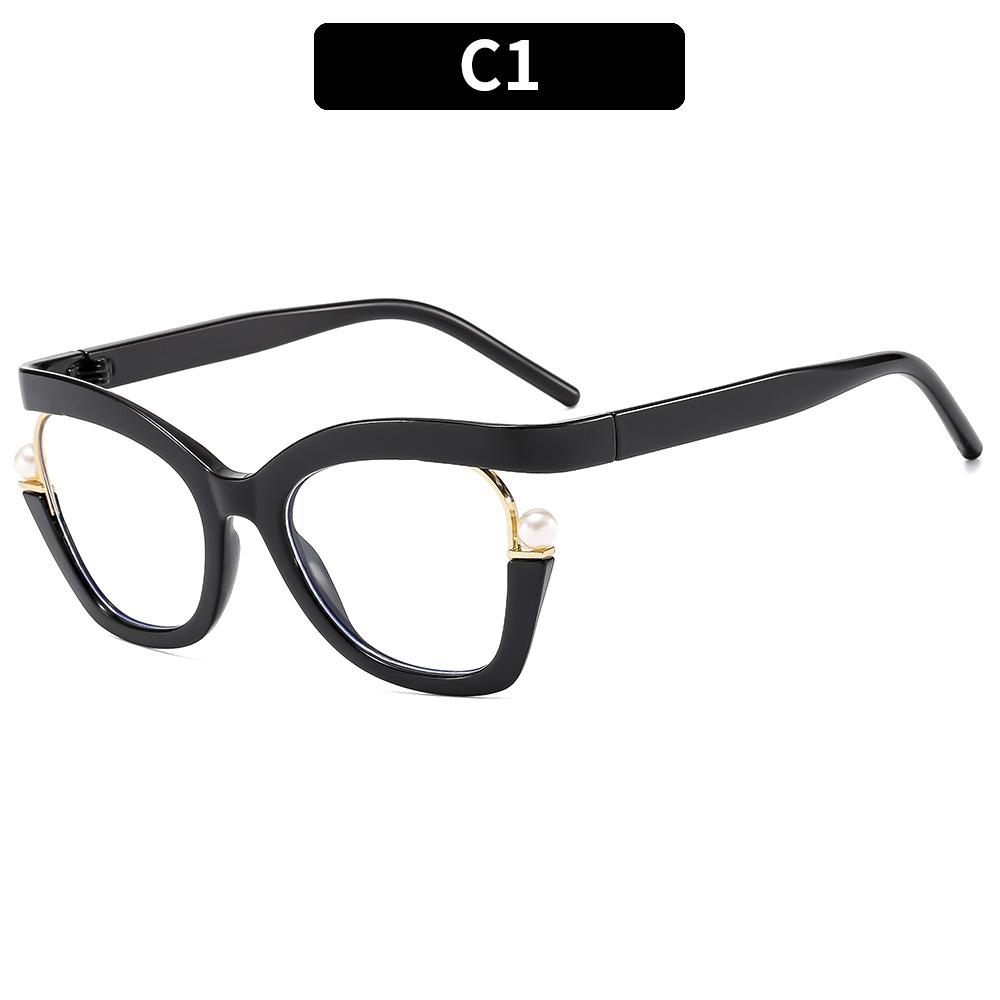 

New large frame anti blue light flat mirror for women, personalized color pearl decoration glasses frame, elegant glasses frame