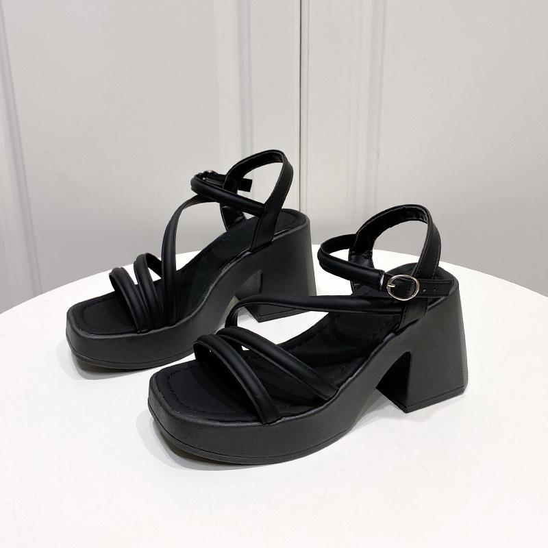 Large Size High-heeled Sandals Women's 2024 New Summer Muffin Platform Beach Shoes Versatile Korean Version Thick-heeled Roman Sandals