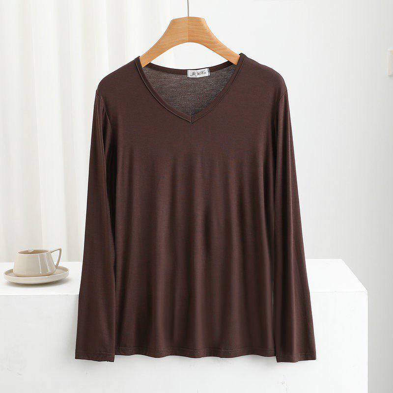 Women s Plus Size Modal V-Neck Long Sleeve Slimming Loose Top for Spring and Summer XL