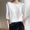Women S Summer Round Neck Loose Fit Solid Color T Shirt