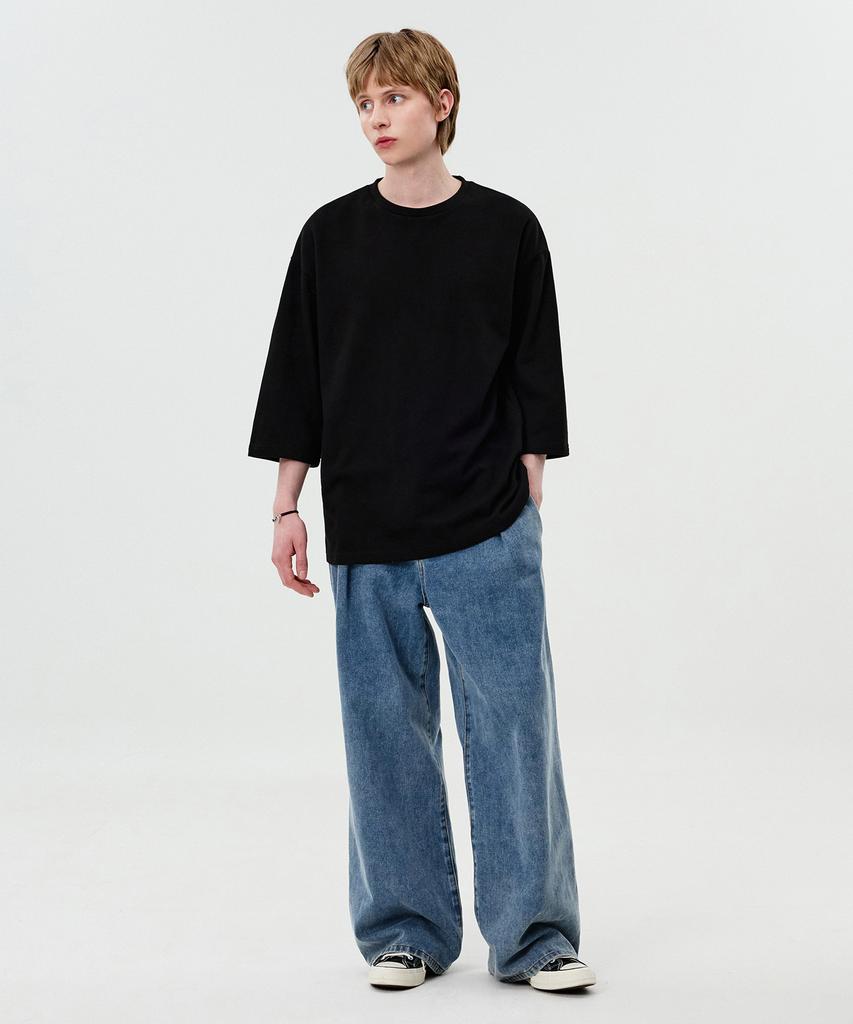 TOPBOY T-shirt Oversize a Girocollo Manica 3/4 Double-Sided Nera