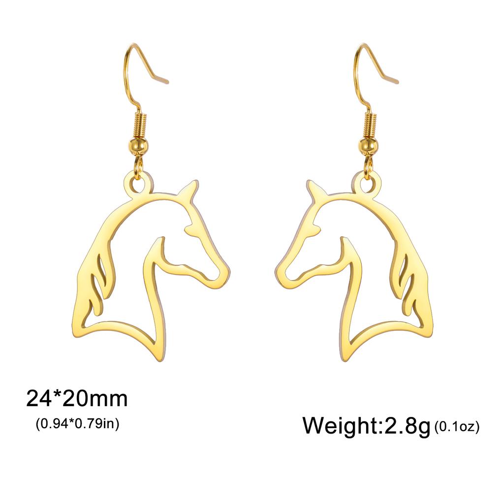 Horse Head Earrings Stainless Steel Jewelry Hollow Animal Pendant for Women Girls Gold Color Zodiac Horse New Year 2026 Trend