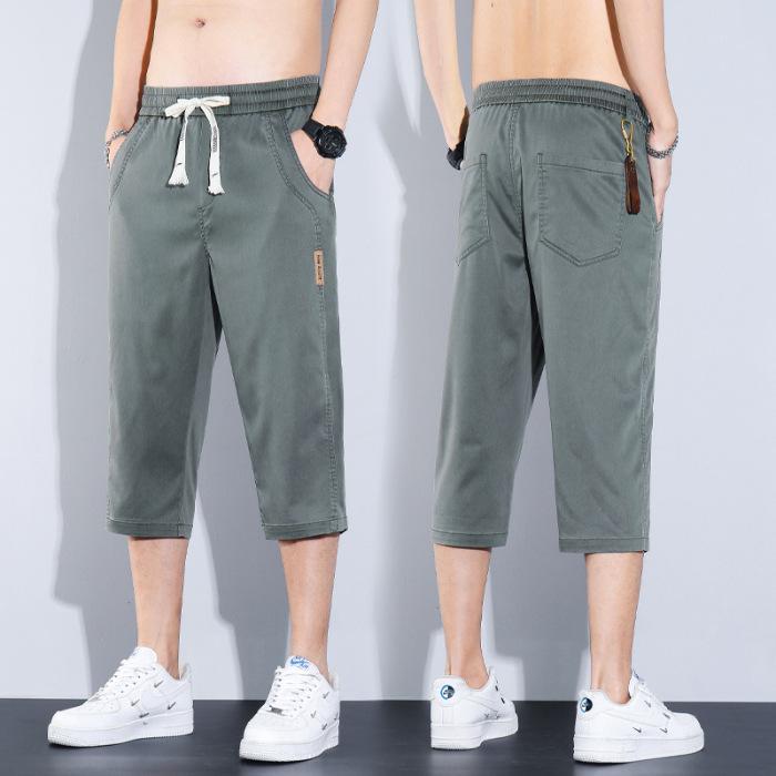 New Summer Ice Silk Cropped Pants Summer Thin Style Sports Large Size Quick-drying Casual Pants for Men