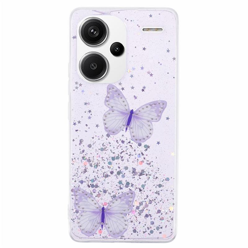 For Xiaomi Redmi Note 13 Pro+ 5G Case TPU Phone Cover with Screen Film 3D Butterfly Bling