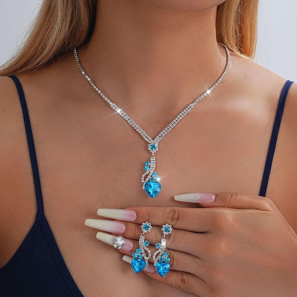 European-American Rhinestone Teardrop Necklace & Earring Set: Korean-Style Bridal Temperament Collarbone Chain Jewelry for Women