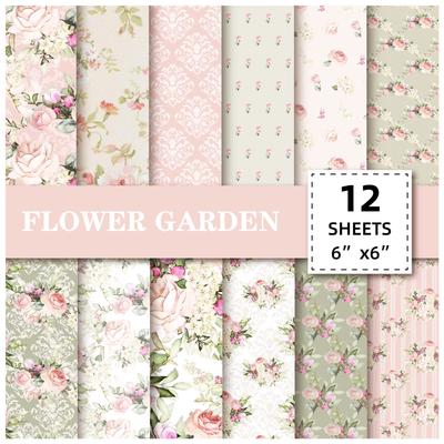 12 Packs Of Material Paper Valentine'S Day Diy Hand Account Background Paper Clear Pastoral Flowers Western Flower Pattern Decorative Paper