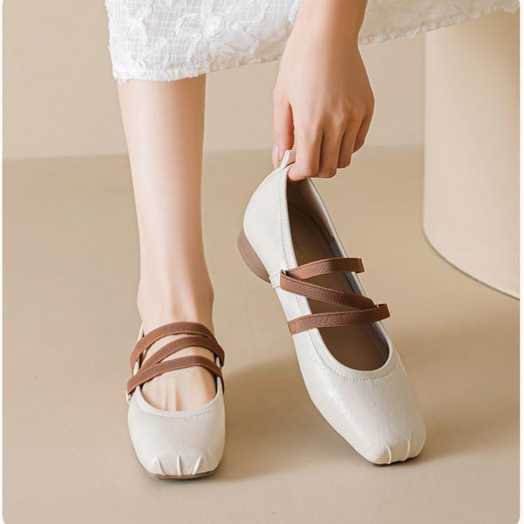 French square head versatile rough high-heeled ballet Mary Jane shoes women's retro niche cross-strap lazy one-pedal single shoes