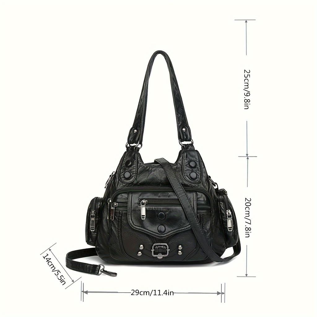 Geantă de mână hobo retro de culoare uni, geantă ghiozdan steampunk din piele PU pentru femei pentru cumpărături zilnice