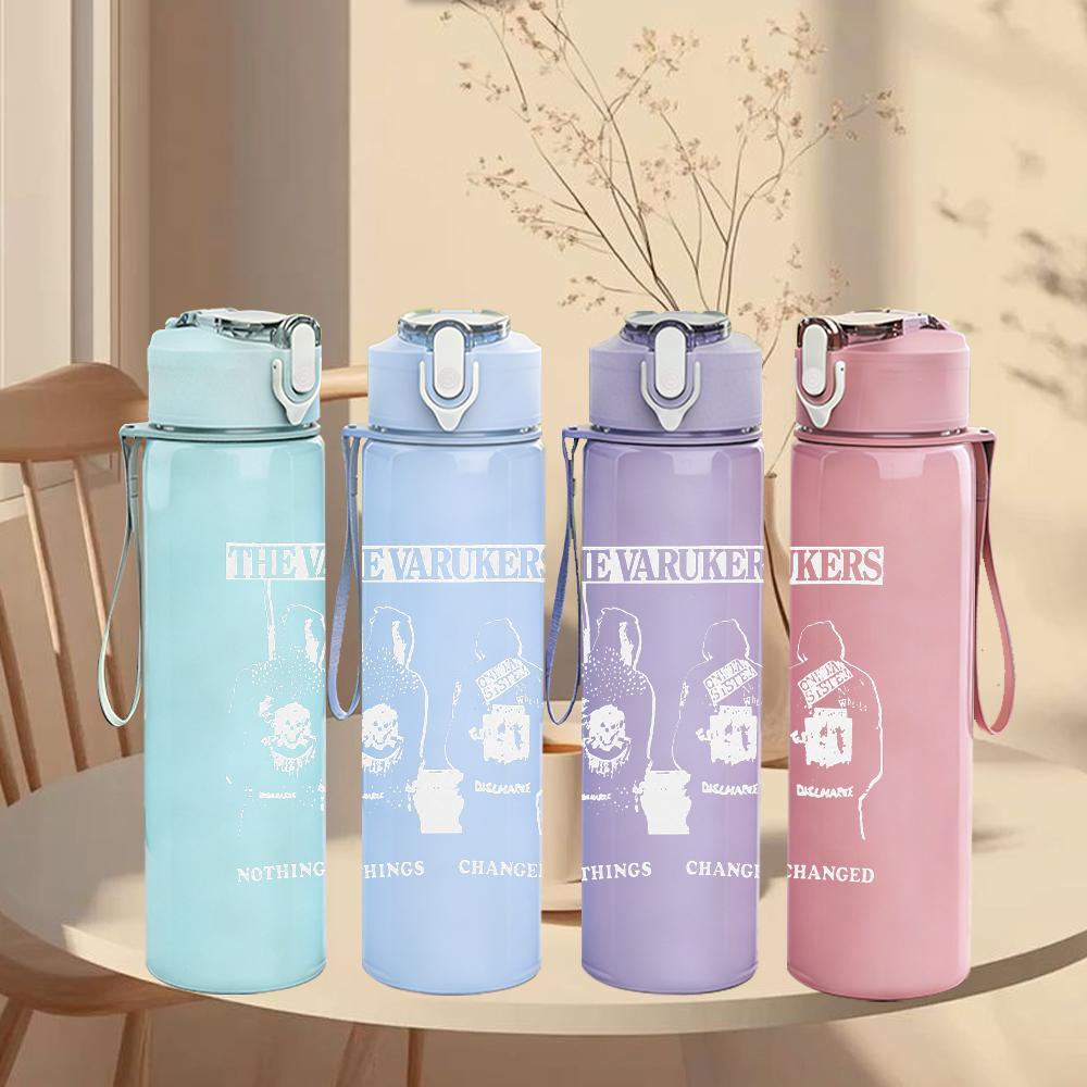1PC Blank Pale Off-white Faded Sketch Print 750ml Colorful Plastic Sports Water Bottle Leakproof Pop Up Lid with Straw for Outdoor Work Home Use