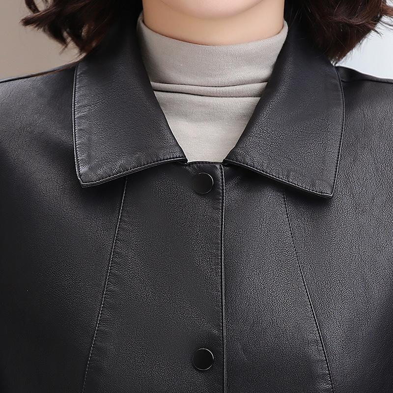 Stylish Leather Trench Coat for Middle-Aged Women - Spring & Autumn Slim-Fit, Washed Leather