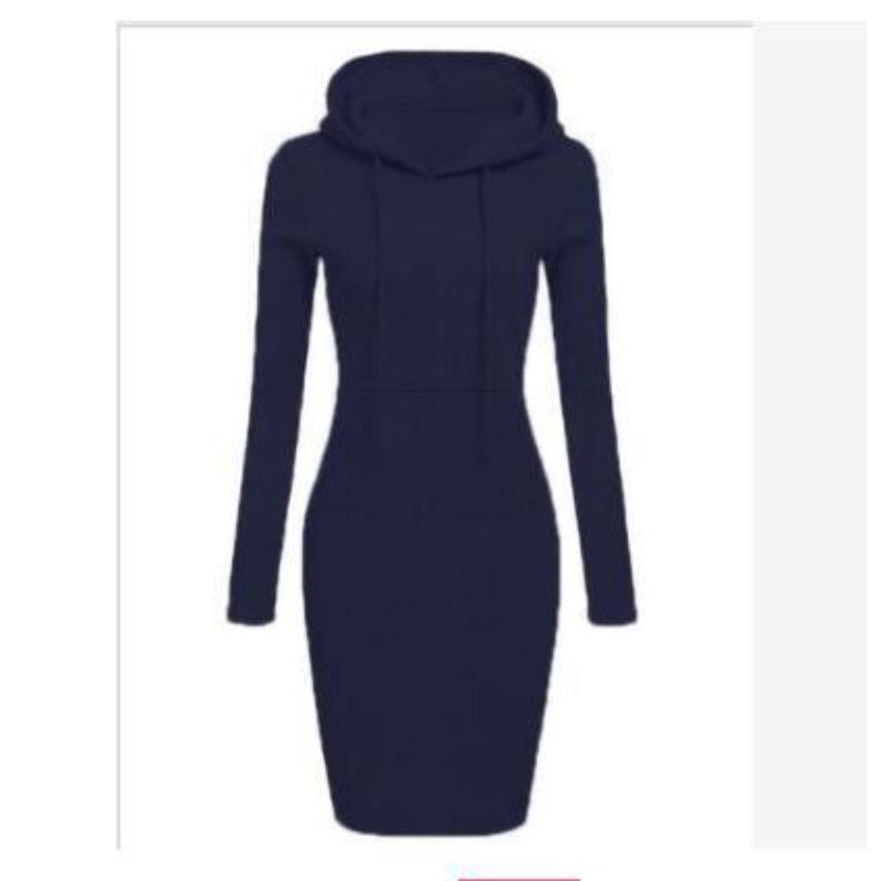 Autumn and winter new solid color hooded long-sleeved ladies dress, fashion sports street classic all-match mid-length skirt female vitality 887