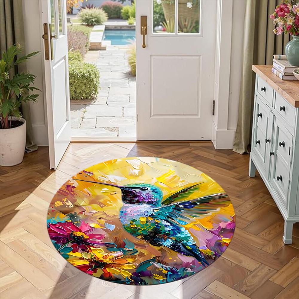 Bird Round Area Rug Suitable for Playrooms Decorate Room Dormitory Dining Room Anti-slip Round Rug Decorate Offices