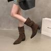 Hot Selling 2025 New Style Popular Women's Suede Long Boots Soft Platform Boots Side Zipper Women Western  Solid Luxury Boots