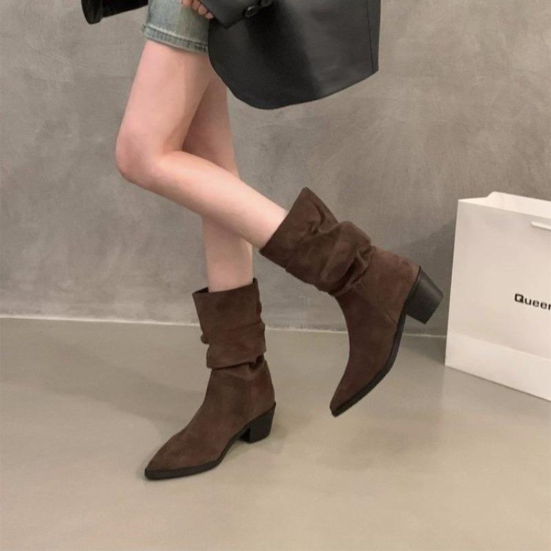 Hot Selling 2025 New Style Popular Women's Suede Long Boots Soft Platform Boots Side Zipper Women Western Solid Luxury Boots